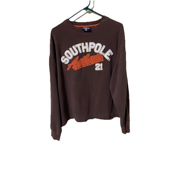 Vintage Y2k SouthPole Sweatshirt XXL Brown Long Sleeve Spellout Hip Hop Baggy - Picture 1 of 4